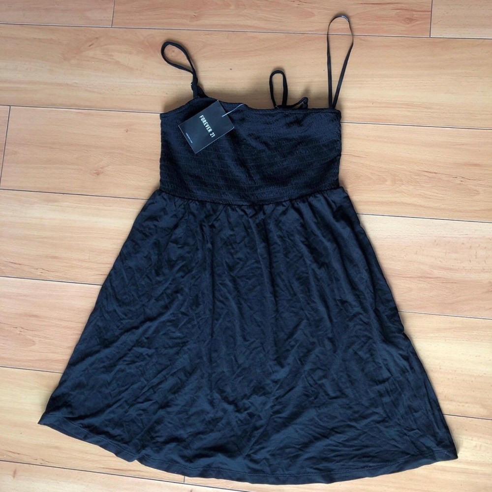 Forever 21 Black Smocked Spaghetti Strap Dress
